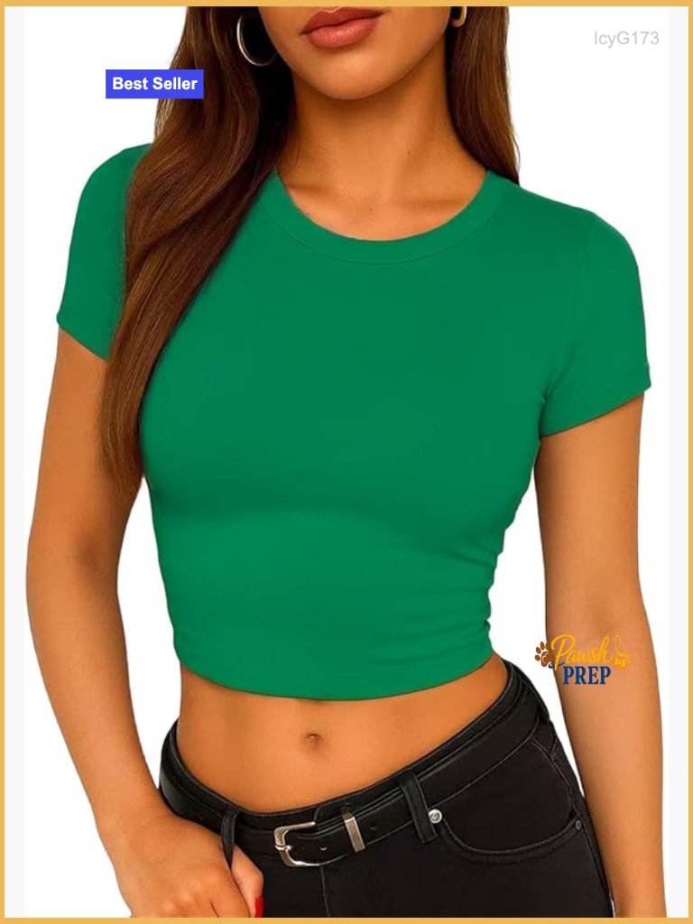Crop Top Short Sleeve Crew Neck Slim Fit Going Out Tee Shirt